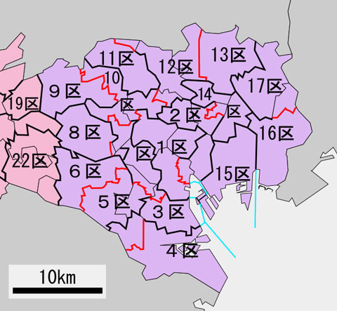衆議院選挙東京選挙区の区割り２３区周辺